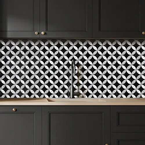 Cirkel - Tegels - Marmer - Zwart - Wit keuken achterwand 2 middel 871 -sfeer1