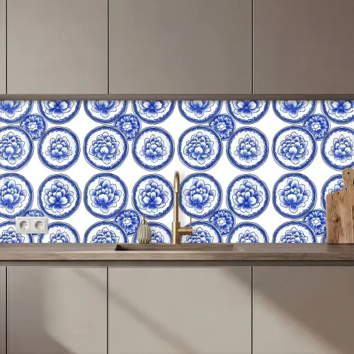 Cirkels - Bloemen - Blauw keuken achterwand 2 middel 871 zz_3dshopping