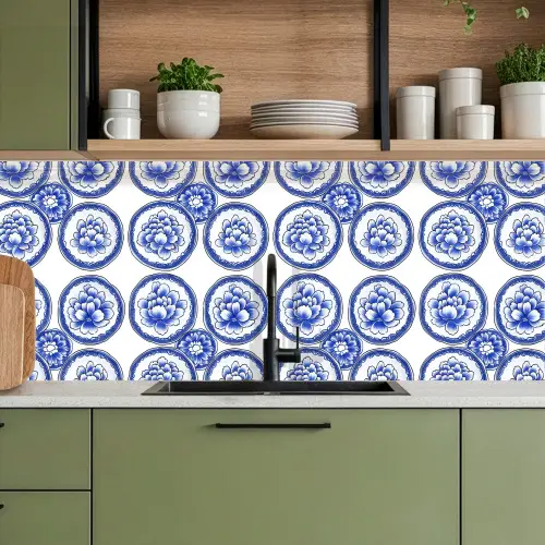 Cirkels - Bloemen - Blauw keuken achterwand 2 middel 871 -sfeer3