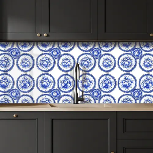 Cirkels - Bloemen - Blauw keuken achterwand 2 middel 871 -sfeer1