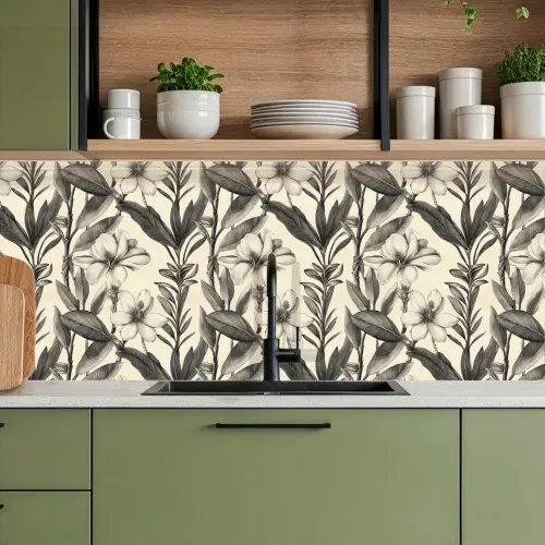 Klassiek - Botanisch - Zwart - Beige keuken achterwand 2 middel 871 -sfeer3