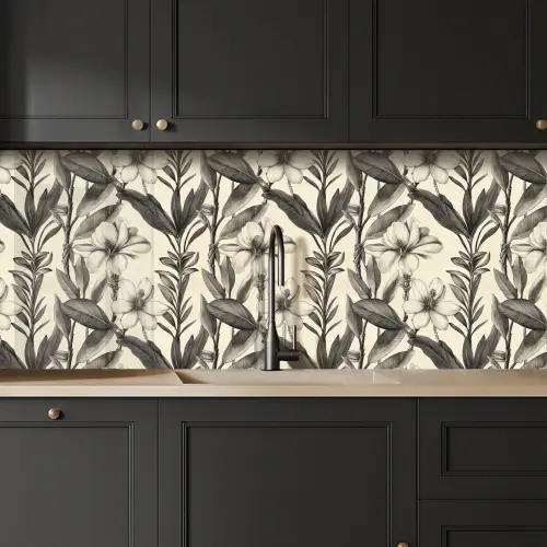 Klassiek - Botanisch - Zwart - Beige keuken achterwand 2 middel 871 -sfeer1