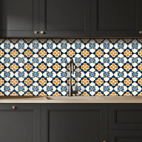 Klassiek - Geometrisch - Blauw keuken achterwand 2 middel 871 -sfeer1