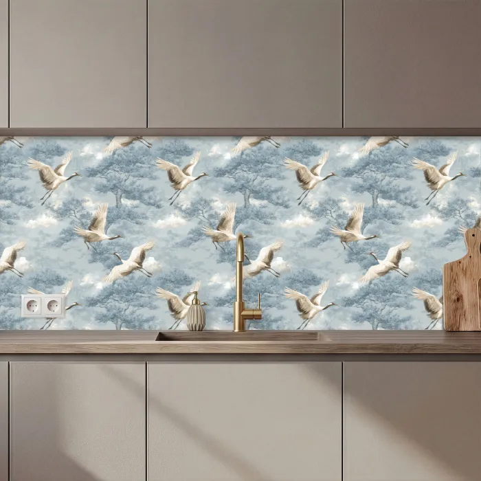 Wolken - Kraanvogels - Blauw keuken achterwand 2 middel 871 zz_3dshopping
