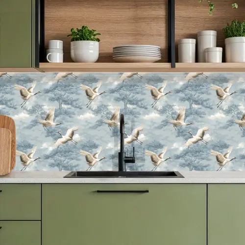 Wolken - Kraanvogels - Blauw keuken achterwand 2 middel 871 -sfeer3