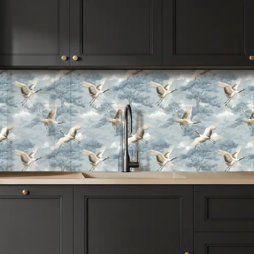 Wolken - Kraanvogels - Blauw keuken achterwand 2 middel 871 -sfeer1