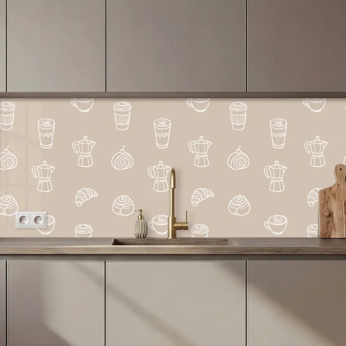 Koffie - Broodjes - Beige - Patroon keuken achterwand 2 middel zz_3dshopping