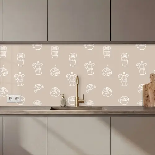 Koffie - Broodjes - Beige - Patroon keuken achterwand 2 middel zz_3dshopping