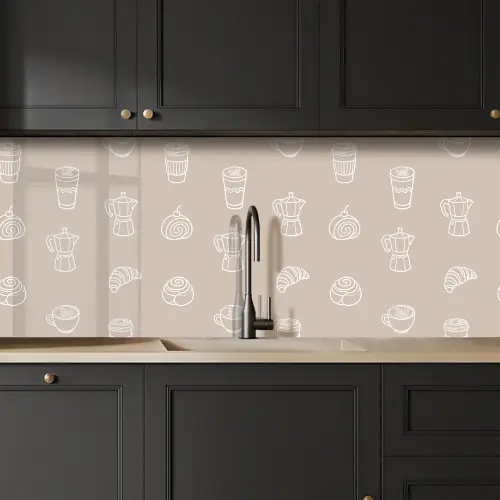 Koffie - Broodjes - Beige - Patroon keuken achterwand 2 middel -sfeer1