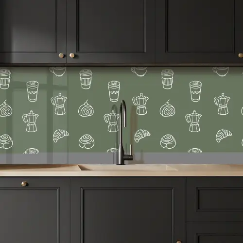 Koffie - Broodjes - Groen - Patroon keuken achterwand 2 middel -sfeer1
