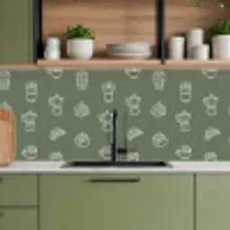 Koffie - Broodjes - Groen - Patroon keuken achterwand 2 middel -sfeer3