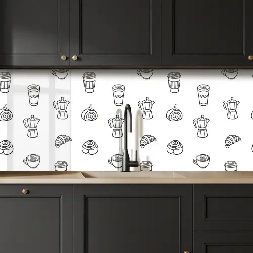 Koffie - Broodjes - Zwart - Wit keuken achterwand 2 middel -sfeer1