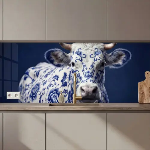 Koe - Delfts - Blauw - Artistiek keuken achterwand 2 middel zz_3dshopping