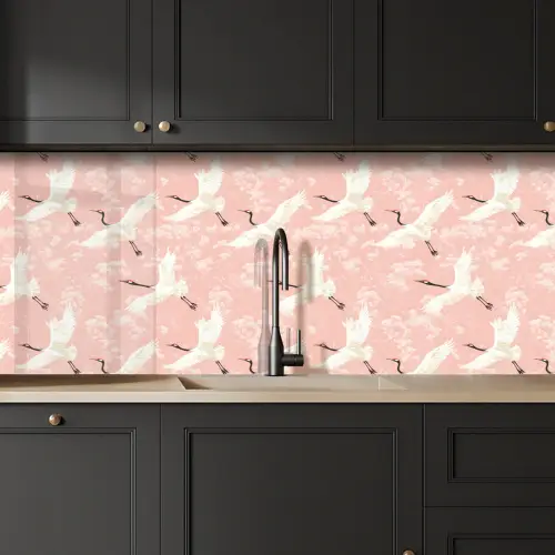 Kraanvogels - Bloesem - Roze keuken achterwand 2 middel 871 -sfeer1