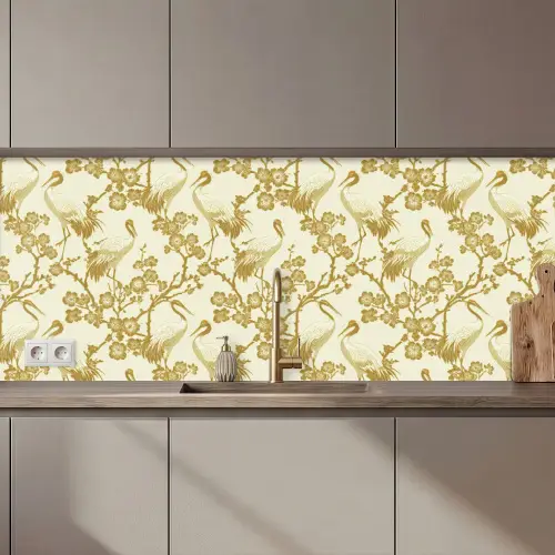 Kraanvogels - Kersenbloesem - Goud keuken achterwand 2 middel 871 zz_3dshopping
