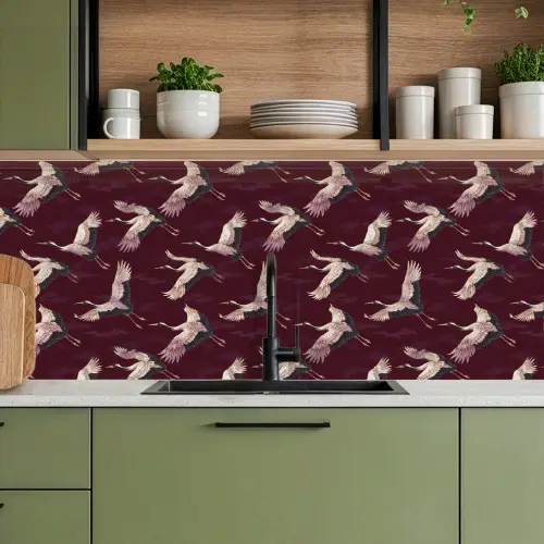 Kraanvogels - Klassiek - Bordeaux keuken achterwand 2 middel 871 -sfeer3