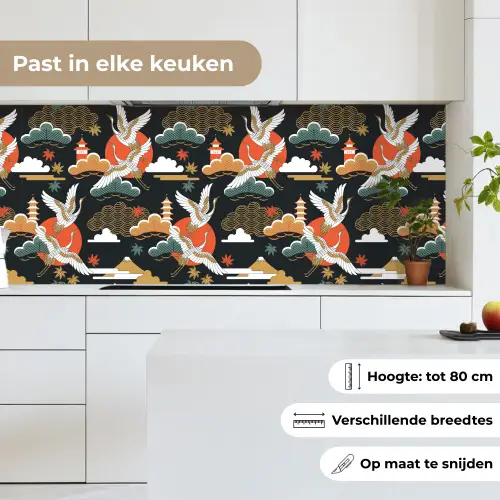 Kraanvogel - Wolken - Japan - Patroon keuken achterwand 2 middel 871 -sfeer4_NL