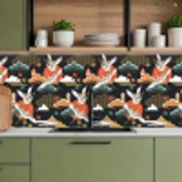 Kraanvogel - Wolken - Japan - Patroon keuken achterwand 2 middel 871 -sfeer3