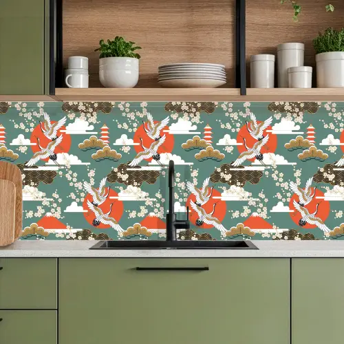 Kraanvogel - Sakura - Zon - Patronen keuken achterwand 2 middel 871 -sfeer3
