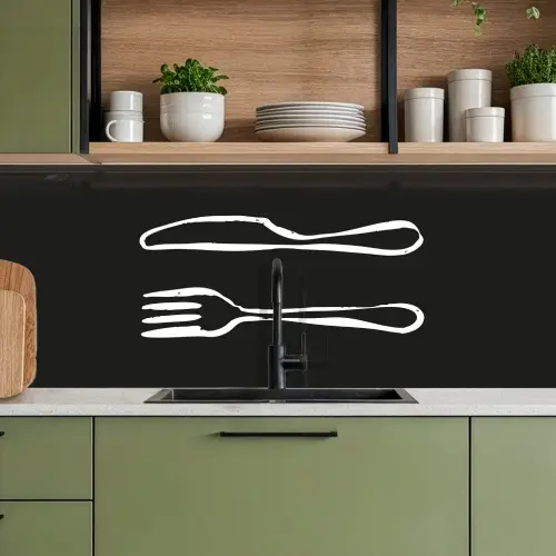 Bestek - Liggend - Zwart - Wit keuken achterwand 2 middel -sfeer3