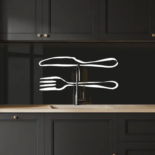 Bestek - Liggend - Zwart - Wit keuken achterwand 2 middel -sfeer1