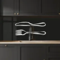 Bestek - Liggend - Zwart - Wit keuken achterwand 2 middel -sfeer1