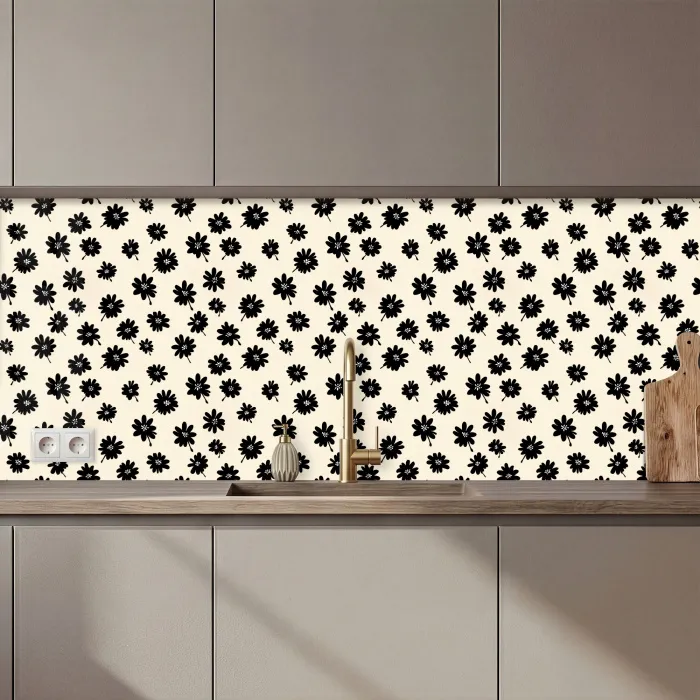 Madeliefjes - Grafisch - Zwart - Beige keuken achterwand 2 middel 871 zz_3dshopping