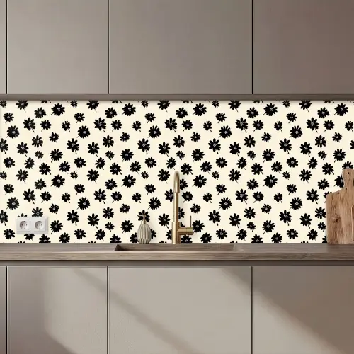 Madeliefjes - Grafisch - Zwart - Beige keuken achterwand 2 middel 871 zz_3dshopping