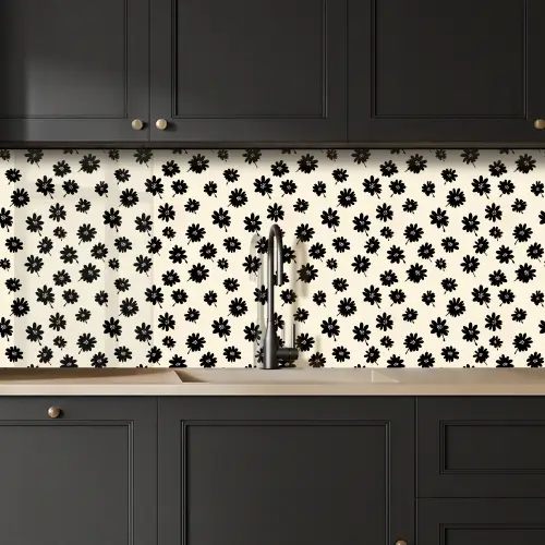 Madeliefjes - Grafisch - Zwart - Beige keuken achterwand 2 middel 871 -sfeer1