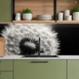 Paardenbloem - Zwart - Wit keuken achterwand 2 middel -sfeer3