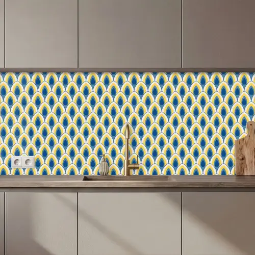 Design - Patroon - Retro - Geel - Blauw keuken achterwand 2 middel 871 zz_3dshopping