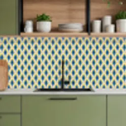 Design - Patroon - Retro - Geel - Blauw keuken achterwand 2 middel 871 -sfeer3