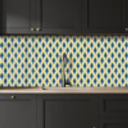 Design - Patroon - Retro - Geel - Blauw keuken achterwand 2 middel 871 -sfeer1