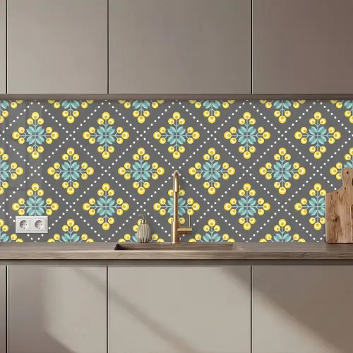 Design - Ruit - Bloemen - Grijs keuken achterwand 2 middel 871 zz_3dshopping