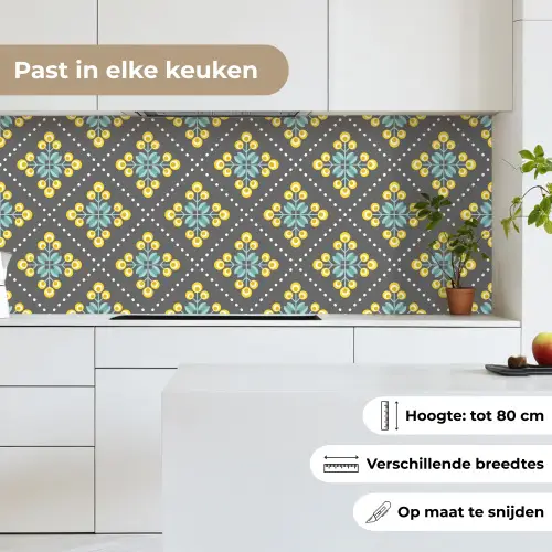 Design - Ruit - Bloemen - Grijs keuken achterwand 2 middel 871 -sfeer4_NL