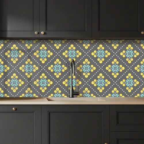 Design - Ruit - Bloemen - Grijs keuken achterwand 2 middel 871 -sfeer1