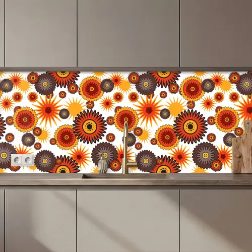 Design - Retro - Oranje - Bloemen keuken achterwand 2 middel 871 zz_3dshopping