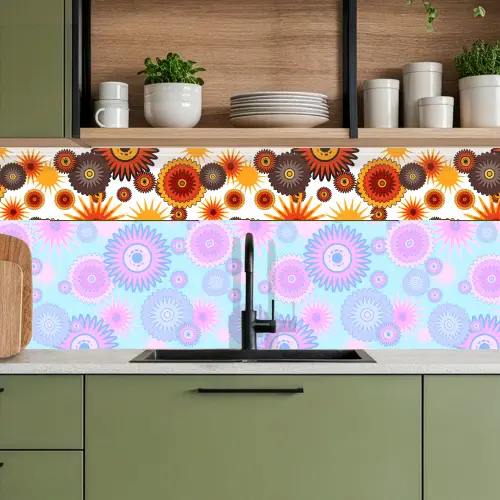 Design - Retro - Oranje - Bloemen keuken achterwand 2 middel 871 -sfeer3