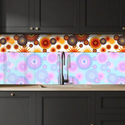 Design - Retro - Oranje - Bloemen keuken achterwand 2 middel 871 -sfeer1