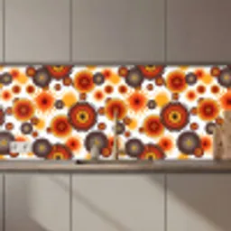 Design - Retro - Oranje - Bloemen keuken achterwand 2 middel 871 zz_3dshopping