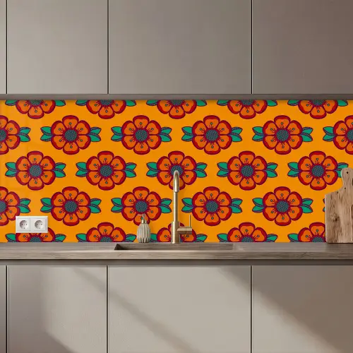 Design - Retro - Rozen - Oranje keuken achterwand 2 middel 871 zz_3dshopping
