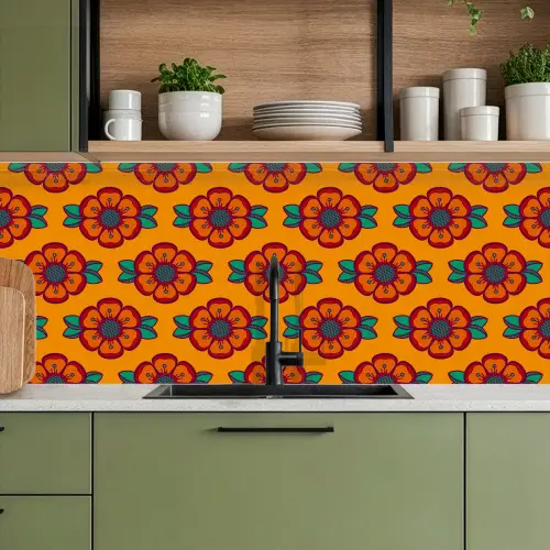 Design - Retro - Rozen - Oranje keuken achterwand 2 middel 871 -sfeer3