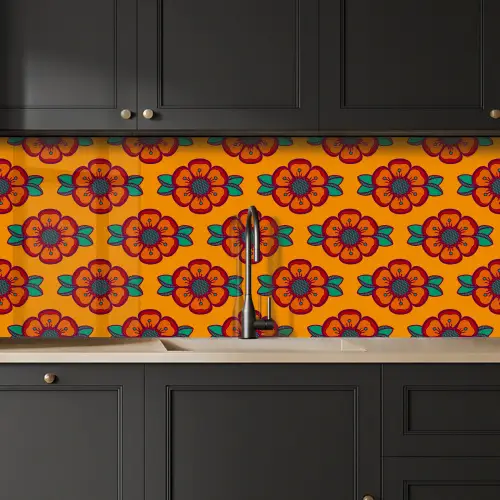 Design - Retro - Rozen - Oranje keuken achterwand 2 middel 871 -sfeer1