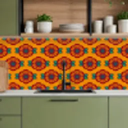Design - Retro - Rozen - Oranje keuken achterwand 2 middel 871 -sfeer3