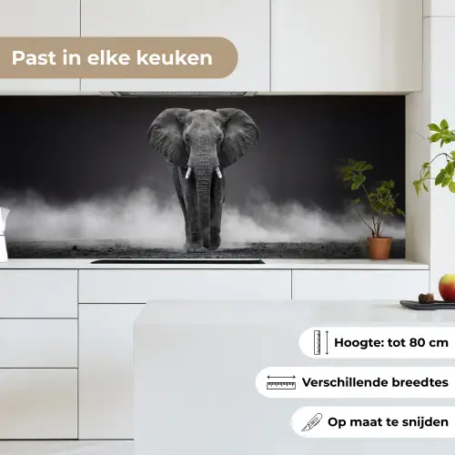 Olifant - Zwart - Wit - Rook keuken achterwand 2 middel -sfeer4_NL