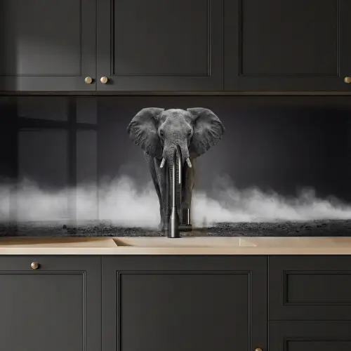 Olifant - Zwart - Wit - Rook keuken achterwand 2 middel -sfeer1