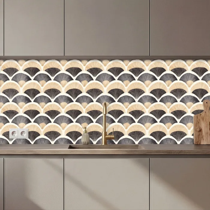 Waaier - Patroon - Zwart - Beige keuken achterwand 2 middel 871 zz_3dshopping