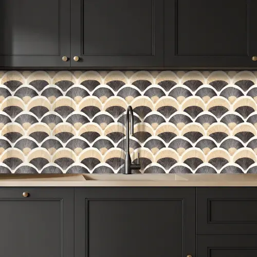 Waaier - Patroon - Zwart - Beige keuken achterwand 2 middel 871 -sfeer1