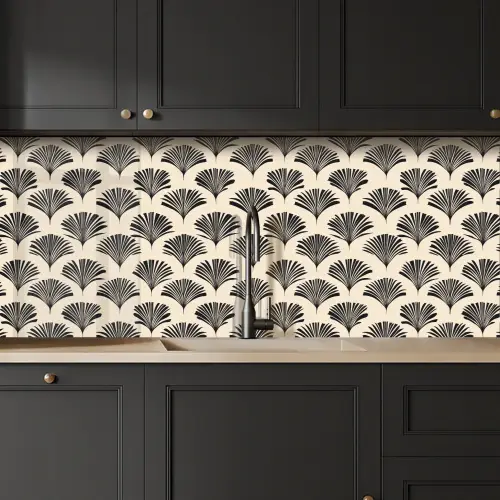 Waaiers - Botanisch - Zwart - Beige keuken achterwand 2 middel 871 -sfeer1