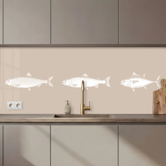 Vissen - Beige - Wit keuken achterwand 2 middel zz_3dshopping